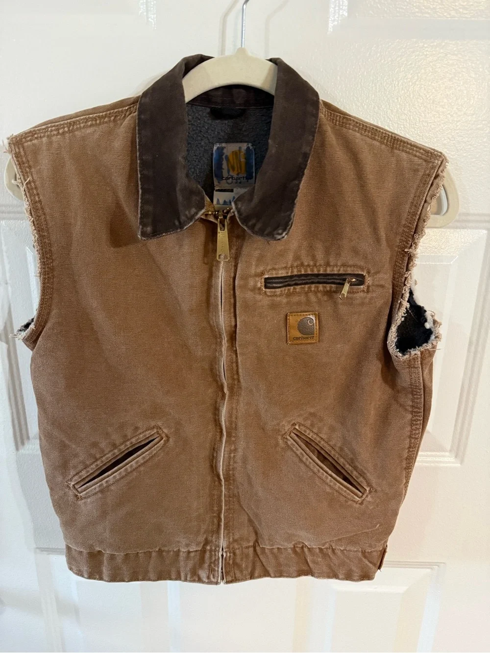 Vintage Carhartt YYJ97 BRN Detroit Jacket Vest Brown Distressed Youth L 10/12